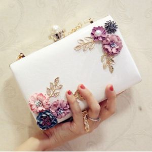 Mode Vrouwen Pu Lederen Clutch Handtassen Avond Luxe Handgemaakte Bloem Chainwedding Tassen