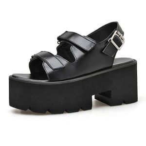 Gdgydh Gladiator Sandalen Platform Dikke Hakken Vrouwen Schoenen-Enkelbandje Gesp Gotische Stijl Zwarte Vrouwelijke Sandalen Maat 35-39