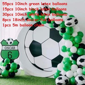 109 Stks/set 18Inch Voetbal Party Ballon Slinger Kit Zwart Groen Wit Latex Ballon Met 16ft Strip Voor Football Party decoratie