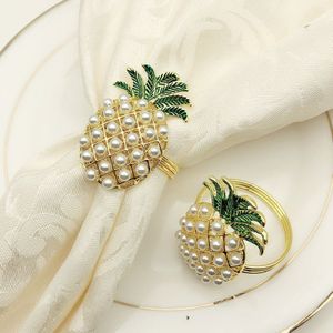 6 Stuks Leuke Servetringen Ananas Vorm Parel Kralen Shining Gold Gedoopt Bangle Metal Wedding Feestartikelen