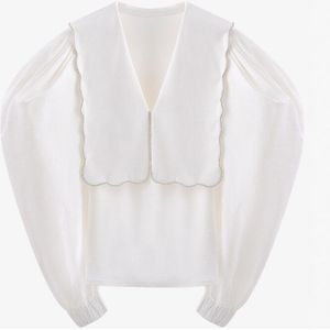 Twotwinstyle Elegante Witte Blouse Voor Vrouwelijke V-hals Puff Mouwen Casual Vintage Shirt Vrouwen Kleding Herfst