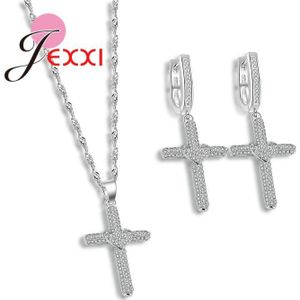 925 Sterling Zilveren Sieraden Set Luxe Cross Vorm Sieraden Sets Voor Vrouwen Sliver Oorbellen/Hanger/Ketting Sets