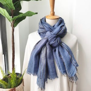 Vrouwen Mode Katoen En Linnen Lange Sjaal Groen Gestreepte Solid Shawl Voor Heren Japanse Unisex Stijl Scarives/Sjaal