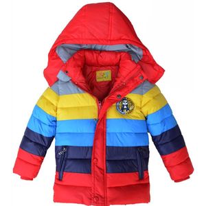 Regenboog Gestreepte Winter Down Jas Voor Jongens En Meisjes Warm Uitloper Capuchon Kids Hoodie Herfst Casual Parka Kleding