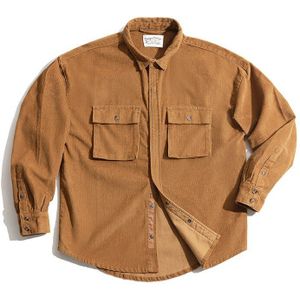Maden Retro Corduroy Shirts Voor Mannen Pocket Casual Vintage Shirt Jassen Solid Losse Harajuku Batwing Jas Herenkleding