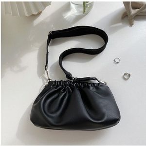 Mode Effen Kleur Geplooide Cloud Bag Hoge Pu Leer Vrouwen Handtas Vrouwelijke Schouder Messenger tas