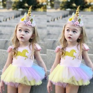 Schattige Baby Meisjes Eenhoorn Kant Tutu Romper Prinses Jurk Tops Outfits Kleding