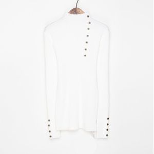 Geribbeld Mock Hals Trui Vrouwen Winter Gebreide Lange Truien Vrouwen Trui Jumper Met Zijknoppen