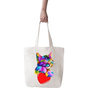 Angemiel Bag Big-Hearted Kleurrijke Lachende Kat Winkelen Strand Draagtas