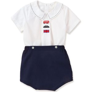 2022 Kids Spaans Kleding Set Baby Boy Spanje Boutique Kleding Pak Witte Katoenen Shirt Geborduurd Katten Navy Shorts Bloeiers