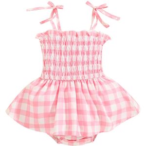 Citgeett Zomer Baby Meisjes Bodysuit Jurk Spaghetti Band Mouwloze Plaid Gedrukt Casual Jumpsuit Kleding