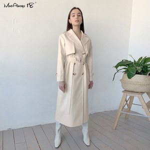 Mnealways18 Double Breasted Trenchcoat Jurk Vrouwen Windjack Lange Mouwen Belted Losse Jas Dames Bovenkleding Lente Herfst