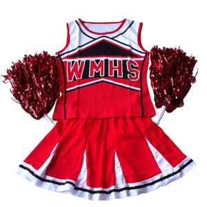 Met 2 stks Pom Poms Tank top Petticoat Pom cheerleader 2 stuk pak rode kostuum Dansen Uniformen Scholieren jurk 170 cm