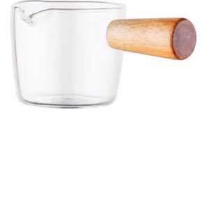 Japanse Stijl Kleine Schattige Melkkan Met Houten Handvat Glas Mini Melk Pot Koffie Keukengerei Creatieve Saus Schotel Kruiden Jar