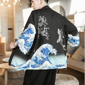 Zongke Golven Zwart Kimono Mannen Japanse Kimono Vest Harajuku Kimono Shirt Mannen Streetwear Hawaiian Shirt Mannen 5XL