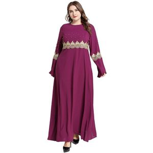 Plus Size Abaya Dubai Caftan Jurk Vrouwen Zomer Lange Mouw Kralen Kant Patchwork Casual Dress Losse Oversized Islamitische Kleding