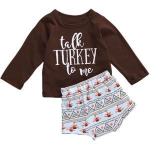 Focusnorm Thanksgiving Baby Jongen Meisje Kleding Sets Lange Mouw Turkije Print T-shirt Tops Shorts Bottom 2Pcs Set