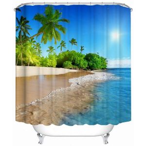 Coastal Sunny Beach Landschap 3D Douchegordijn Voetstuk Tapijt Deksel Wc Cover Tapijt Badmat Set Badkamer Gordijnen Met Haken