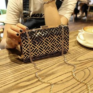 Goud Acryl Doos Dames Geometrische Avondtasje Clutch Bags Elegent Ketting Vrouwen Handtas Schoudertas Voor Bruiloft/Dating/party