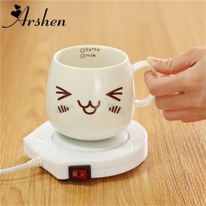 Arshen 220 V US Plug Wit Elektrische Aangedreven Drink Cup Warmer Pad Koffie Thee Melk Drink Mok Heater Tray Voor kantoor Huis Winter