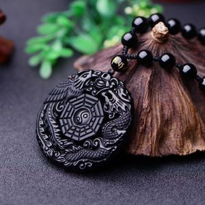 Natural Black Obsidian Dragon Phoenix Hanger Kralen Ketting Charm Sieraden Hand-Gesneden Amulet Cadeaus Voor Haar Vrouwen Mannen