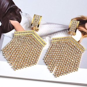 Gold Metal Clear Rhinestone Lange Oorbellen Dangle Crystal Keten Kwastje Sieraden Accessoires Voor Vrouwen