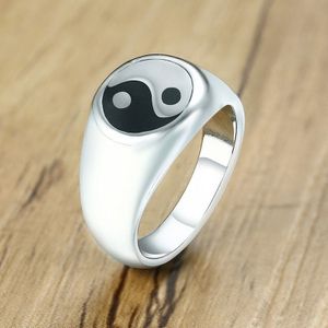Vintage Yin Yang Ringen Voor Mannen Zilveren Kleur Tone Rvs Yoga Ronde Signet Ring Taoïstische Zen Geest Sieraden