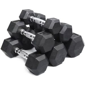 Gecoate Zeshoekige Halter Gewichten Halter Luxe Rubber Pakket Verchroomd Handvat Universele Halter (Optioneel 2.5 ~ 40Kg)