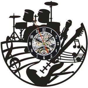 3D Gitaar Drums Wandklok Modern Silhouet Note Muziek Vinyl Horloges Saat Bar Woonkamer Decor Klaslokaal Handgemaakte Cadeau