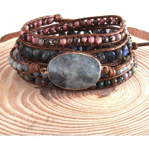 Rh Mode Handma Bohemian Sieraden Paars & Grijs Natuurlijke Stenen Charm 5 Strengen Wrap Armbanden Boho Armbander