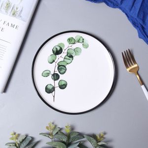 Ins Nordic groen blad creatieve keramische plaat Westerse schotel steak schotel bestek set dessert