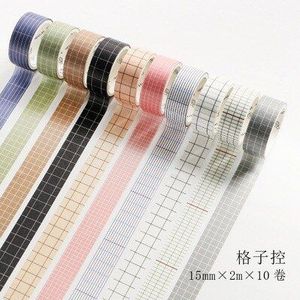 10Pcs Vintage Style Grid Engels Letters Washi Tape Diy Decoratieve Scrapbooking Planner Zelfklevende Masking Tape Kawaii Briefpapier