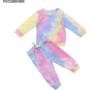Focusnorm Baby Baby Meisjes Tie-Dye Gedrukt Pyjama Sets Lange Mouw Sweatshirt Tops Broek 2 Stuks