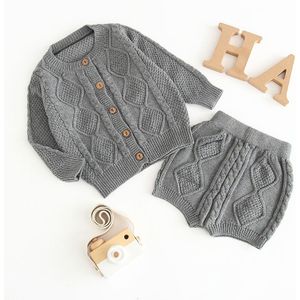 Jaar Herfst Baby Trui Katoen Set Kinderkleding Set Jongens En Meisjes Gebreide Trui Vest + shorts Set