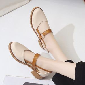 Ronde Neus Sandalen Dame Schoenen College Meisje Schoenen Pu Leer Mary Jane Lage Blok Hakken Slingback Casual Schoenen