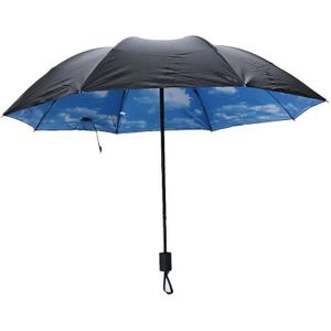Zomer Vouwen Regenachtige Paraplu Anti-Uv Regendicht Paraplu Zon Bescherming Parasol Blauwe Hemel Witte Wolken Gedrukt Zon Vrouwelijke