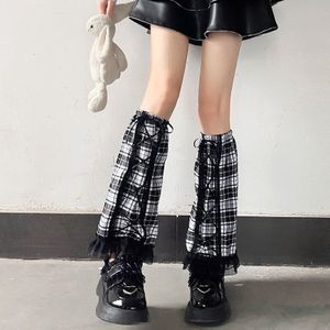 Y2k Meisje Kant Patch Lace-Up Lange Been Warmer Japanse Gothic Lady Dunne Harajuku Sokken 2022 Lente Koreaanse Chic zwart Witte Sok
