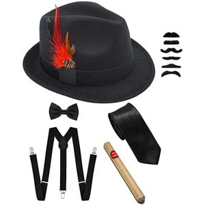 Halloween Mannen 20 S Cosplay Kostuums Accessoire 1920 S Accessoires Voor Mannen Gatsby Gangster Kostuum Set Panama Fedora Hoed