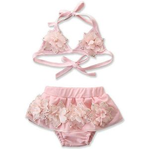 Zomer Meisjes Badmode Bloem Badpak Kinderen Badmode Bikini Set Zwemmen Pak Meisjes Strand Dragen Kinderen Badpak Roze