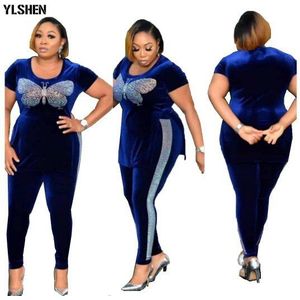Fluwelen 2 Delige Set Afrika Kleding Afrikaanse Kleding Dames Plus Size Party Dress Dashiki Beroemde Top Broek Trainingspak Bijpassende Sets