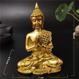 Goud Thailand Boeddha Standbeeld Hindoe Fengshui Meditatie Boeddha Sculptuur Beeldjes Hars Ambachten Thuis Tuin Decoratie Standbeelden