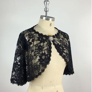 Elegante Vrouwen Zwart Kant Bolero Bruiloft Kant Shawl Bridal Jas Met Broche