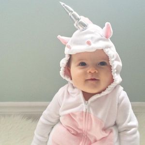 3D Eenhoorn Baby Kostuum Meisjes Romper Rits Jumpsuit Jumper Outfits Hooded Kleding