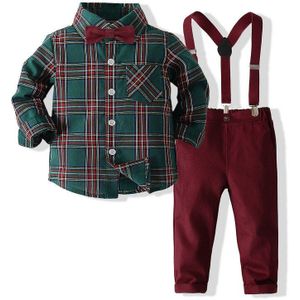 Jongens Gentleman Casual Plaid Shirt Jarretel Pak Herfst Kinderen Eerste Jaar Jurk Gentleman Pak