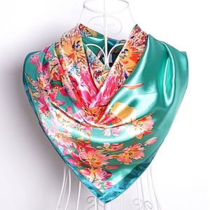 Dames Groene Sjaal Gedrukt Elegante Vrouwen Accessoires Heldere Zijdeachtig Satijn Grote Vierkante Sjaals Wraps 90*90 cm