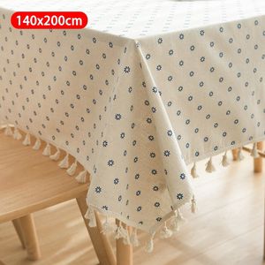 Blauw Daisy Gedrukt Tuin Katoen Linnen Tafelkleed Huishouden Cover Handdoek Kwastje Kant Tafelkleed Keuken Accessoires
