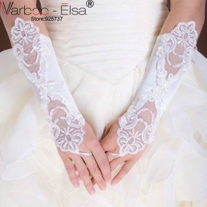 Luva De Noiva Vingerloze Rood Wit Beige Zwart Lange Satin Stretch Bruid Handschoenen Kralen Bruiloft Accessoires Vestido De Festa