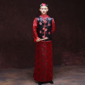 Mannen Traditionele Chinese Bruidegom Kostuum Oude Jonge Prins Kleding Mannen Vintage Robe Gown Met Vest Tang Kleding Maat L XL