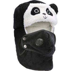 Volwassen Kids Leuke Panda Winter Russische Ushanka Hoed Faux Fleece Gevoerde Winddicht Thermische Trapper Oorklep Cap Met Gezichtsmasker