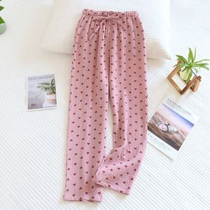 100% Katoen Thuis Pyjamabroek Liefde Afdrukken Sleep Bottoms Slapen Lounge Broek Losse Slaap Slijtage Casual Vrouwen Pyjama Broek